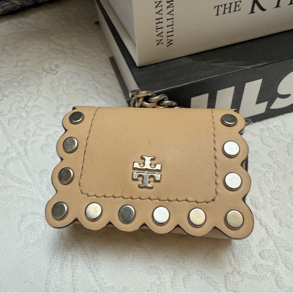 Tory Burch Accessories - Tory Burch Tan Leather AirPods Pro Case with Silver Studs